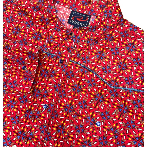 Roper Tops - Vintage 90's Roper Western Red Geo Pearl Snap Shirt Aztec Rockabilly Women's L
